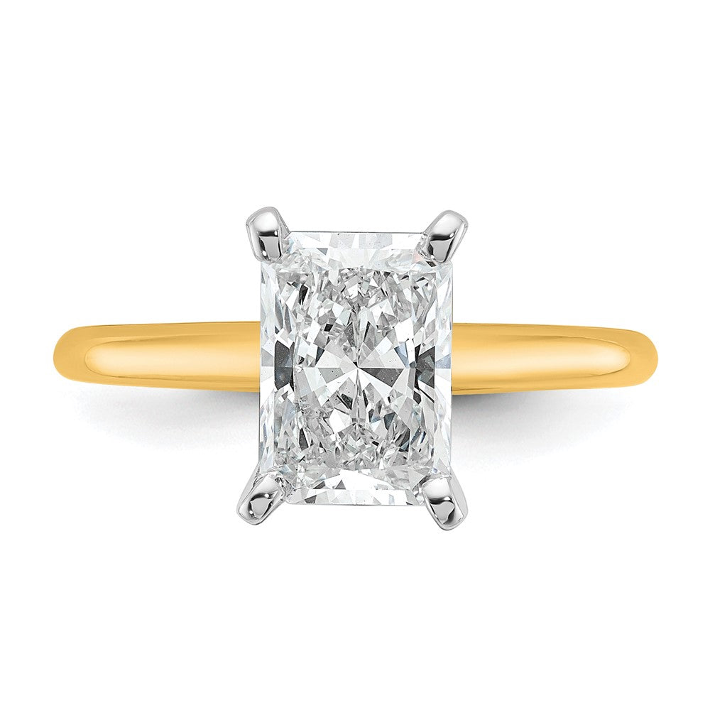 14k Two-tone 2 carat Lab Grown Diamond VS+ F+ Radiant Solitaire Complete Engagement Ring