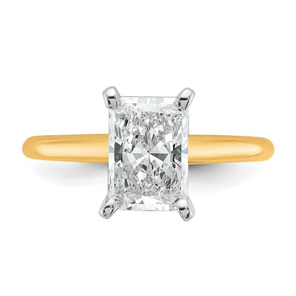 14k Two-tone 2 carat Certified Lab Grown Diamond VS/SI+ G+ Radiant Solitaire Complete Engagement Ring