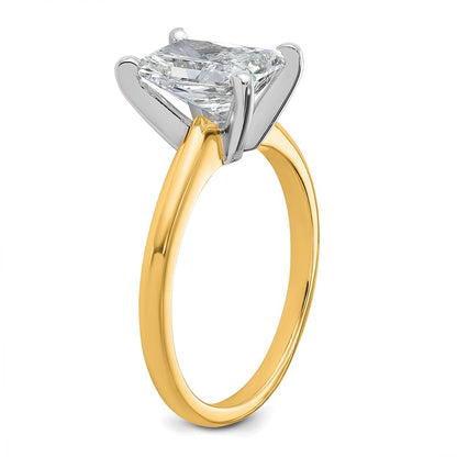 14k Two-tone 2 carat Certified Lab Grown Diamond VS/SI+ G+ Radiant Solitaire Complete Engagement Ring