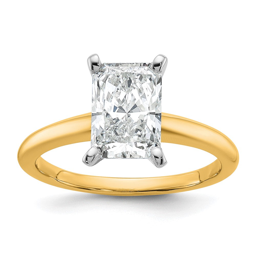 14k Two-tone 2 carat Certified Lab Grown Diamond VS/SI+ G+ Radiant Solitaire Complete Engagement Ring