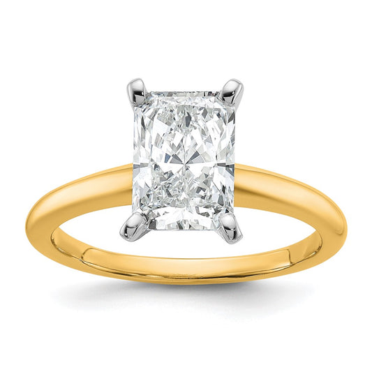 14k Two-tone 2 carat Certified Lab Grown Diamond VS+ F+ Radiant Solitaire Complete Engagement Ring