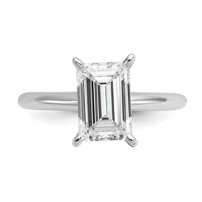 14k White Gold 2 1/2 carat Certified Lab Grown Diamond VS+ F+ Emerald Solitaire Complete Engagement Ring