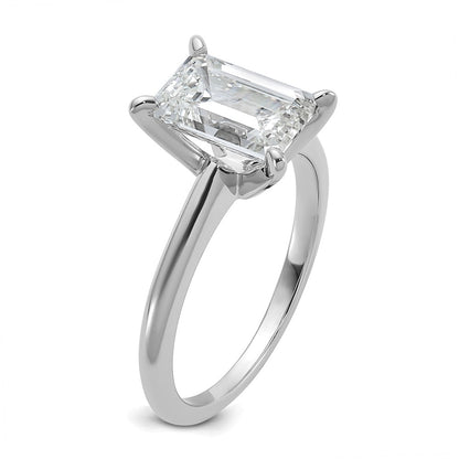 14k White Gold 2 1/2 carat Certified Lab Grown Diamond VS+ F+ Emerald Solitaire Complete Engagement Ring