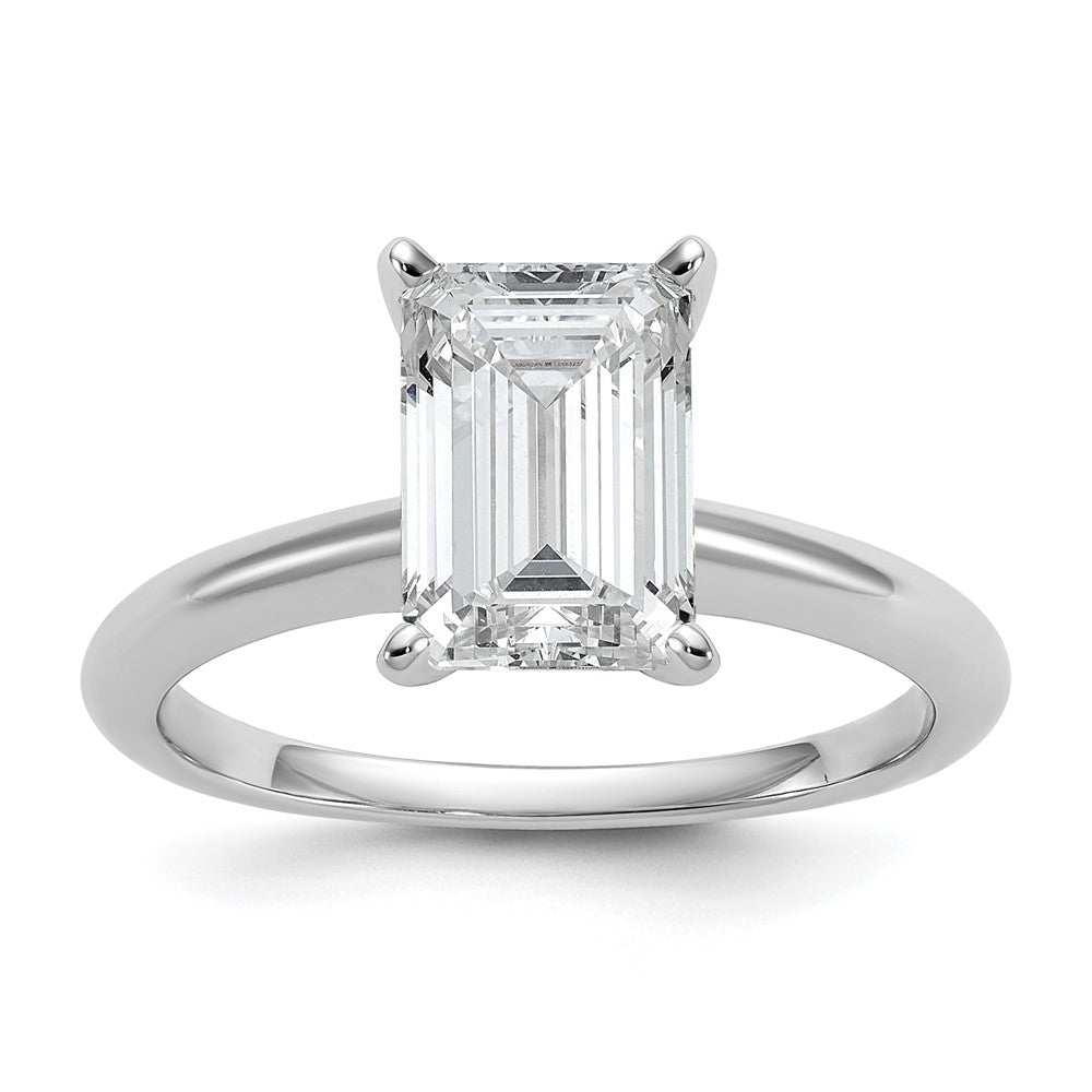 14k White Gold 2 1/2 carat Certified Lab Grown Diamond VS+ F+ Emerald Solitaire Complete Engagement Ring