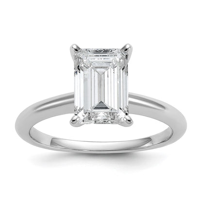 14k White Gold 2 1/2 carat Certified Lab Grown Diamond VS+ F+ Emerald Solitaire Complete Engagement Ring