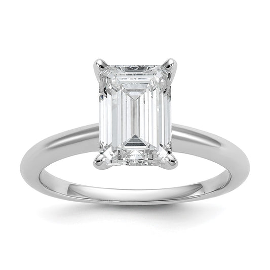 14k White Gold 2 1/2 carat Certified Lab Grown Diamond VS+ F+ Emerald Solitaire Complete Engagement Ring