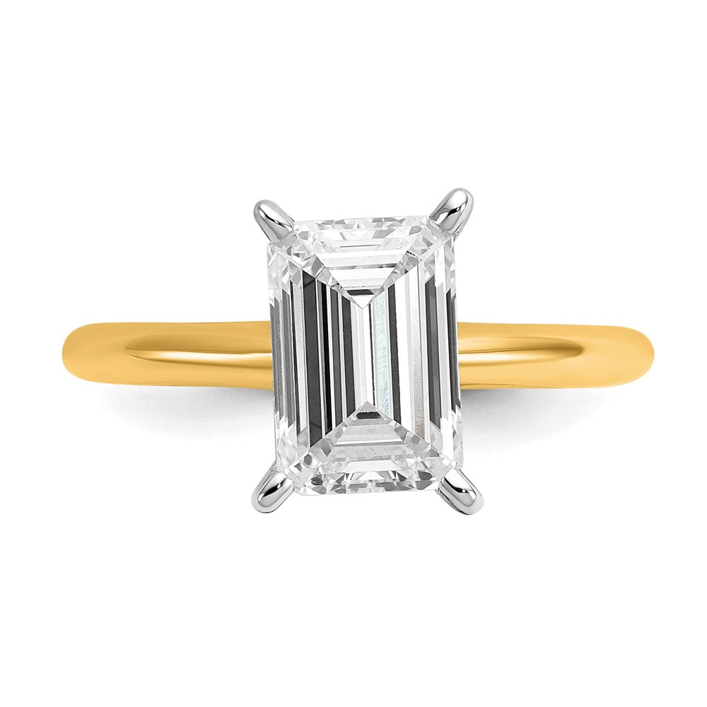14k Two-tone 2 1/2 carat Certified Lab Grown Diamond VS+ F+ Emerald Solitaire Complete Engagement Ring