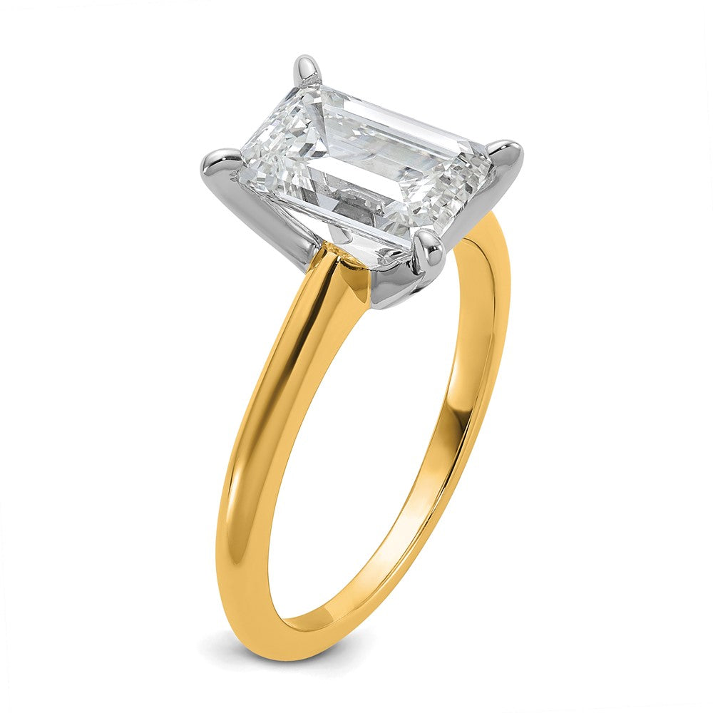 14k Two-tone 2 1/2 carat Certified Lab Grown Diamond VS+ F+ Emerald Solitaire Complete Engagement Ring