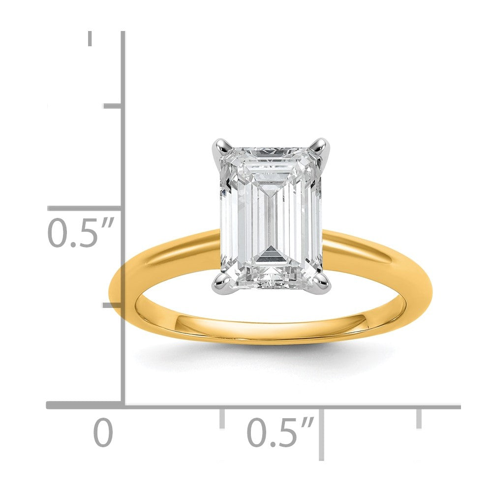 14k Two-tone 2 1/2 carat Certified Lab Grown Diamond VS+ F+ Emerald Solitaire Complete Engagement Ring