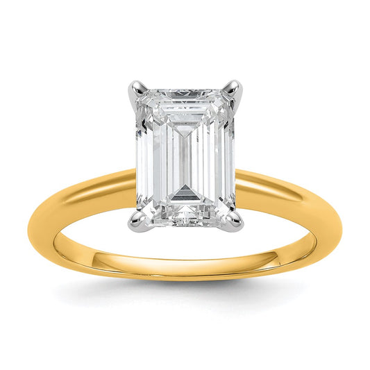 14k Two-tone 2 1/2 carat Lab Grown Diamond VS+ F+ Emerald Solitaire Complete Engagement Ring