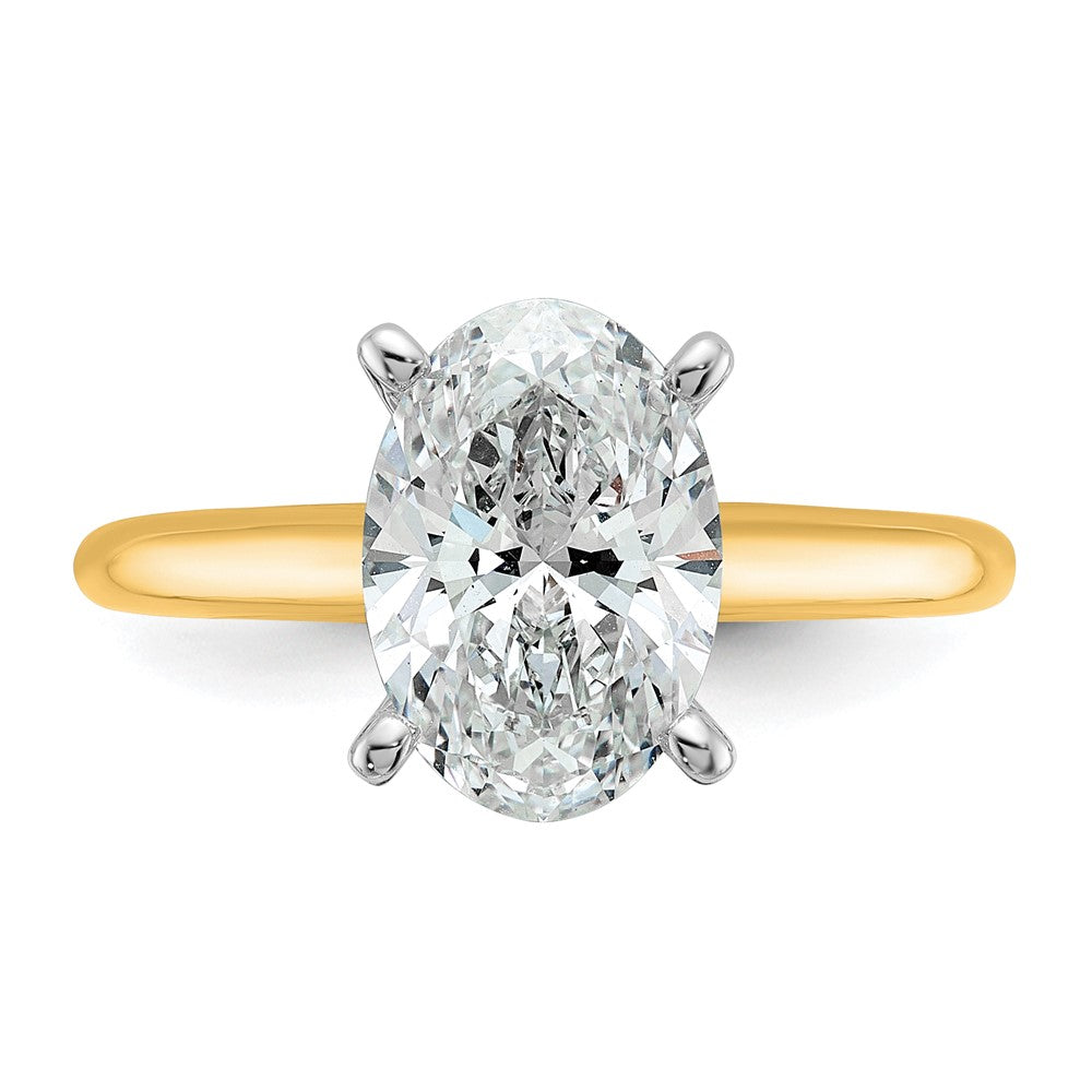 14k Two-Tone 2 1/2 carat Lab Grown Diamond VS+ F+ Oval Complete Solitaire Engagement Ring