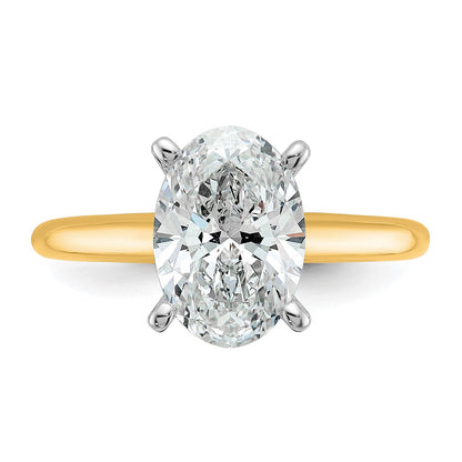 14k Two-Tone 2 1/2 carat Lab Grown Diamond VS+ F+ Oval Complete Solitaire Engagement Ring