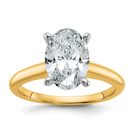 14k Two-Tone 2 1/2 carat Lab Grown Diamond VS+ F+ Oval Complete Solitaire Engagement Ring