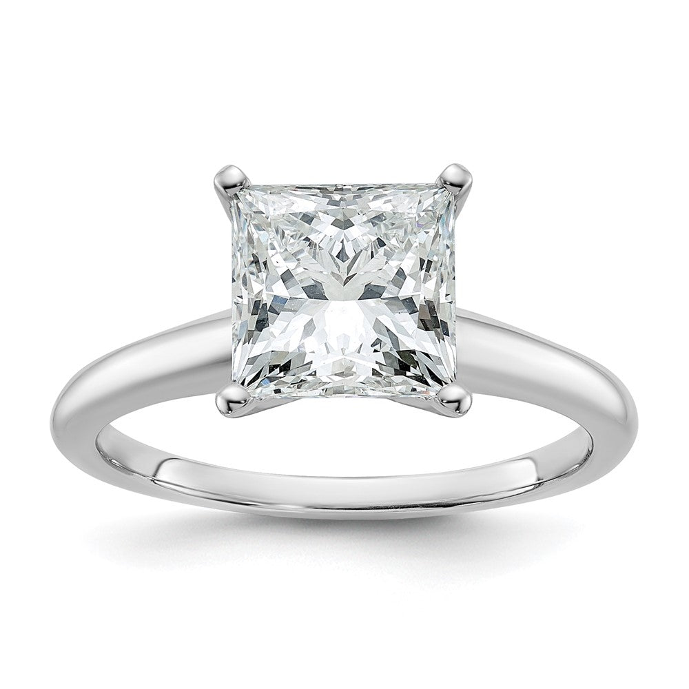 14k White Gold 2 1/2 carat Certified Lab Grown Diamond VS+ F+ Princess Complete Solitaire Engagement Ring