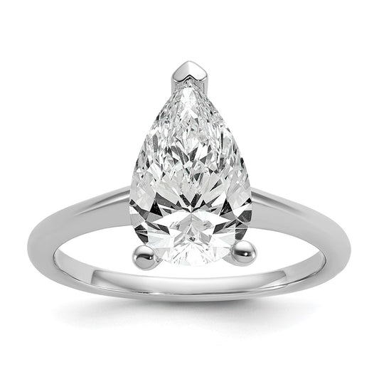 14k White Gold 2 1/2 carat Certified Lab Grown Diamond VS/SI+ G+ Pear Solitaire Complete Engagement Ring