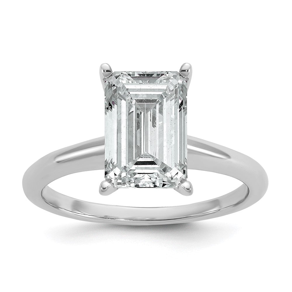 14k White Gold 3 carat Certified Lab Grown Diamond VS/SI+ G+ Emerald Solitaire Complete Engagement Ring