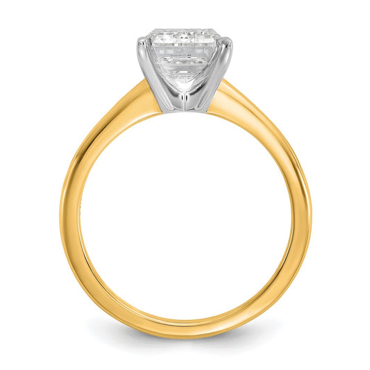 14k Two-tone 3 carat Certified Lab Grown Diamond VS+ F+ Emerald Solitaire Complete Engagement Ring