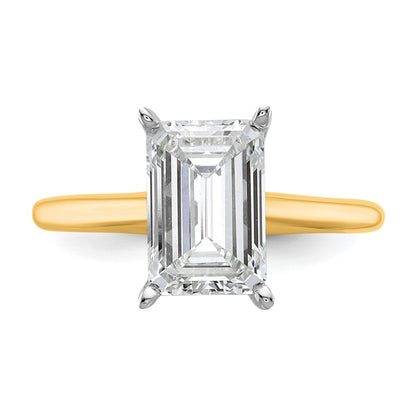 14k Two-tone 3 carat Lab Grown Diamond VS+ F+ Emerald Solitaire Complete Engagement Ring