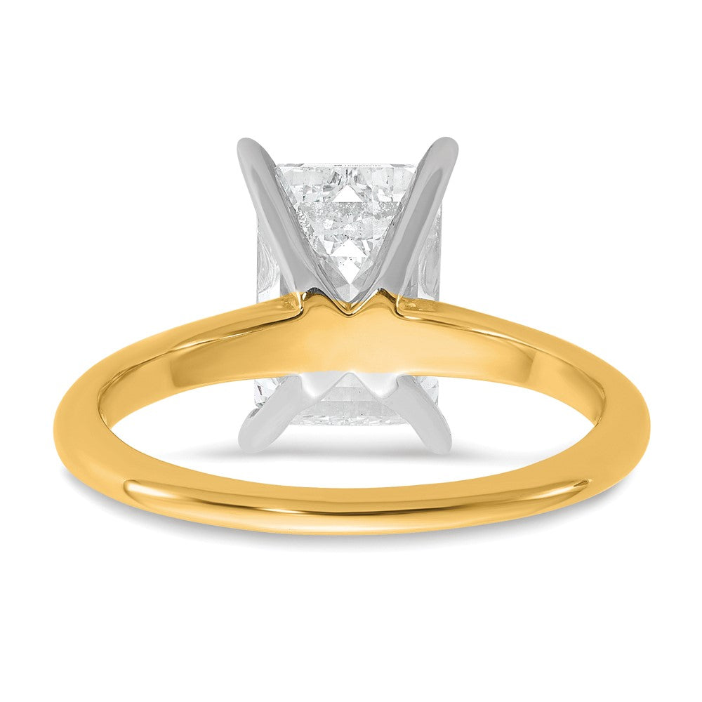 14k Two-tone 3 carat Certified Lab Grown Diamond VS+ F+ Emerald Solitaire Complete Engagement Ring