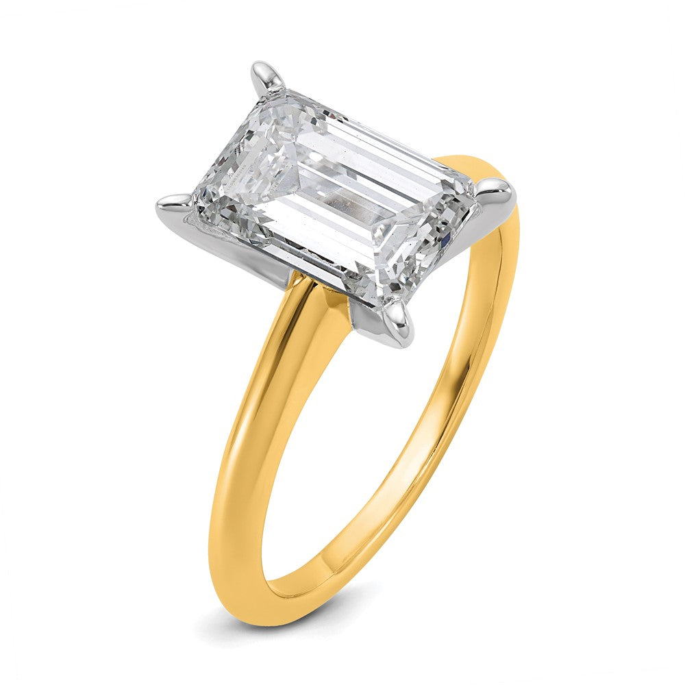 14k Two-tone 3 carat Lab Grown Diamond VS+ F+ Emerald Solitaire Complete Engagement Ring
