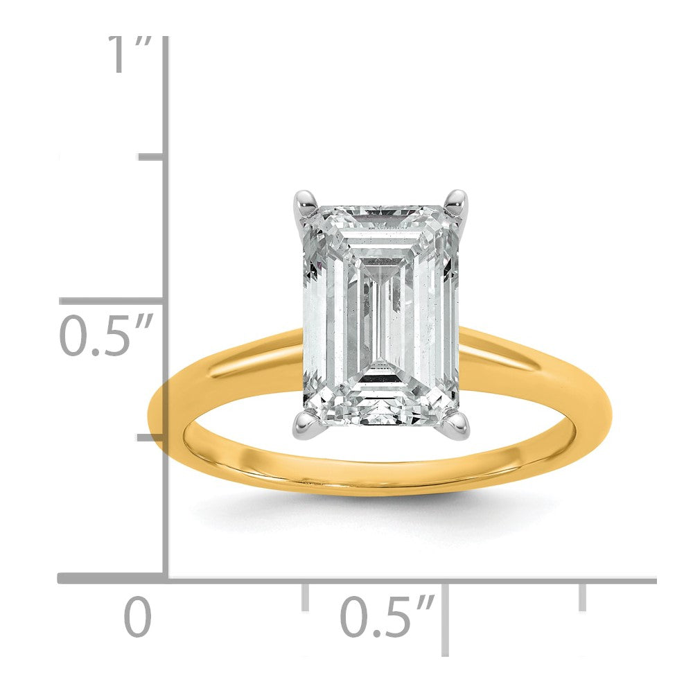 14k Two-tone 3 carat Lab Grown Diamond VS/SI+ G+ Emerald Solitaire Complete Engagement Ring