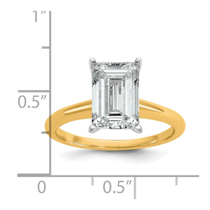 14k Two-tone 3 carat Lab Grown Diamond VS/SI+ G+ Emerald Solitaire Complete Engagement Ring