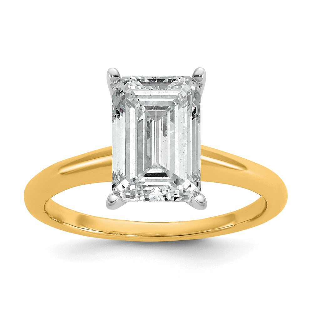 14k Two-tone 3 carat Lab Grown Diamond VS+ F+ Emerald Solitaire Complete Engagement Ring