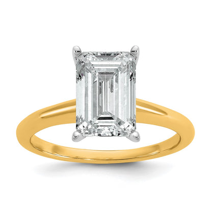 14k Two-tone 3 carat Lab Grown Diamond VS+ F+ Emerald Solitaire Complete Engagement Ring