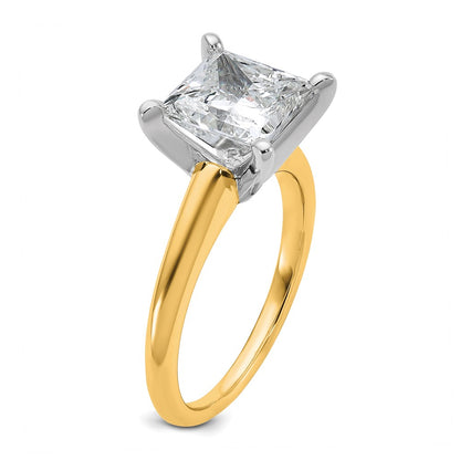 14k Two-tone 3 carat Certified Lab Grown Diamond VS/SI+ G+ Princess Complete Solitaire Engagement Ring
