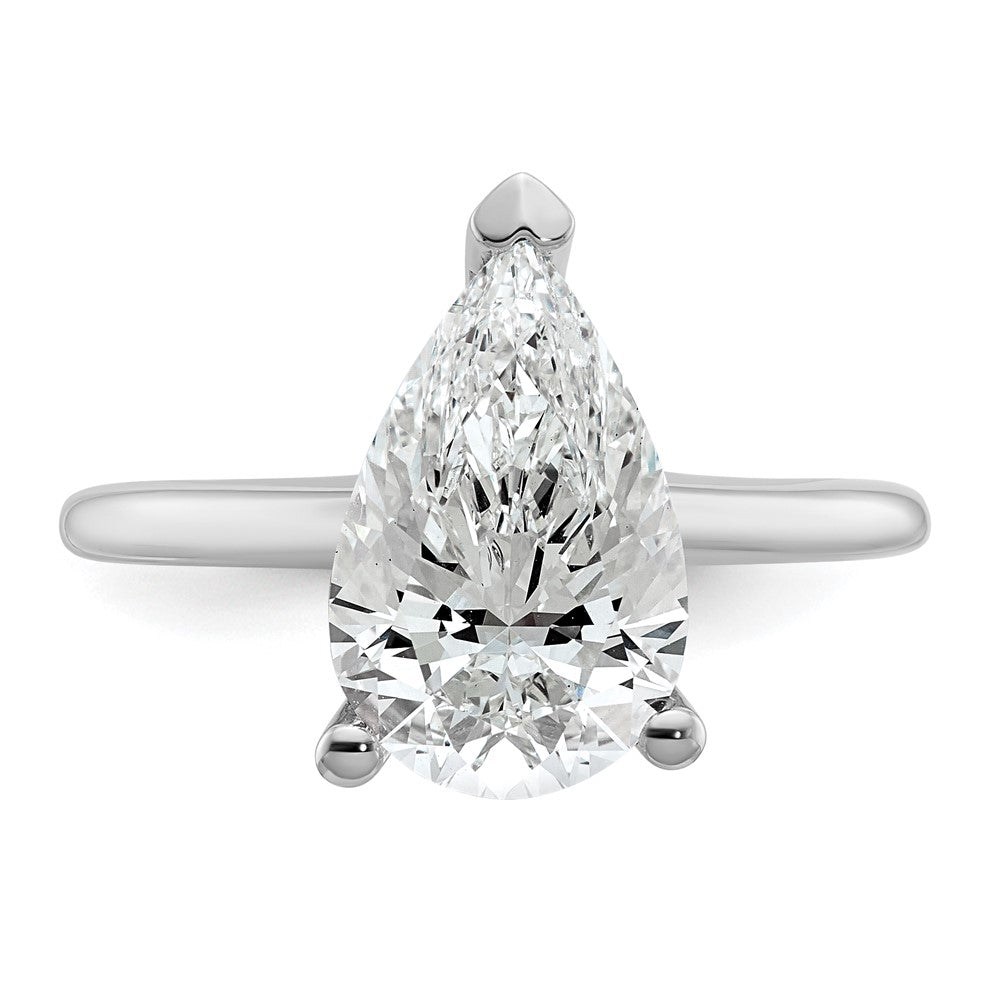 14k White Gold 3 carat Lab Grown Diamond VS+ F+ Pear Solitaire Complete Engagement Ring
