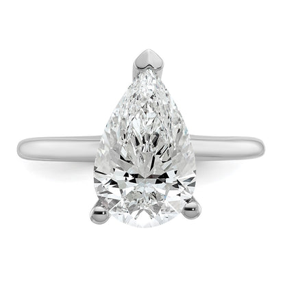 14k White Gold 3 carat Lab Grown Diamond VS+ F+ Pear Solitaire Complete Engagement Ring