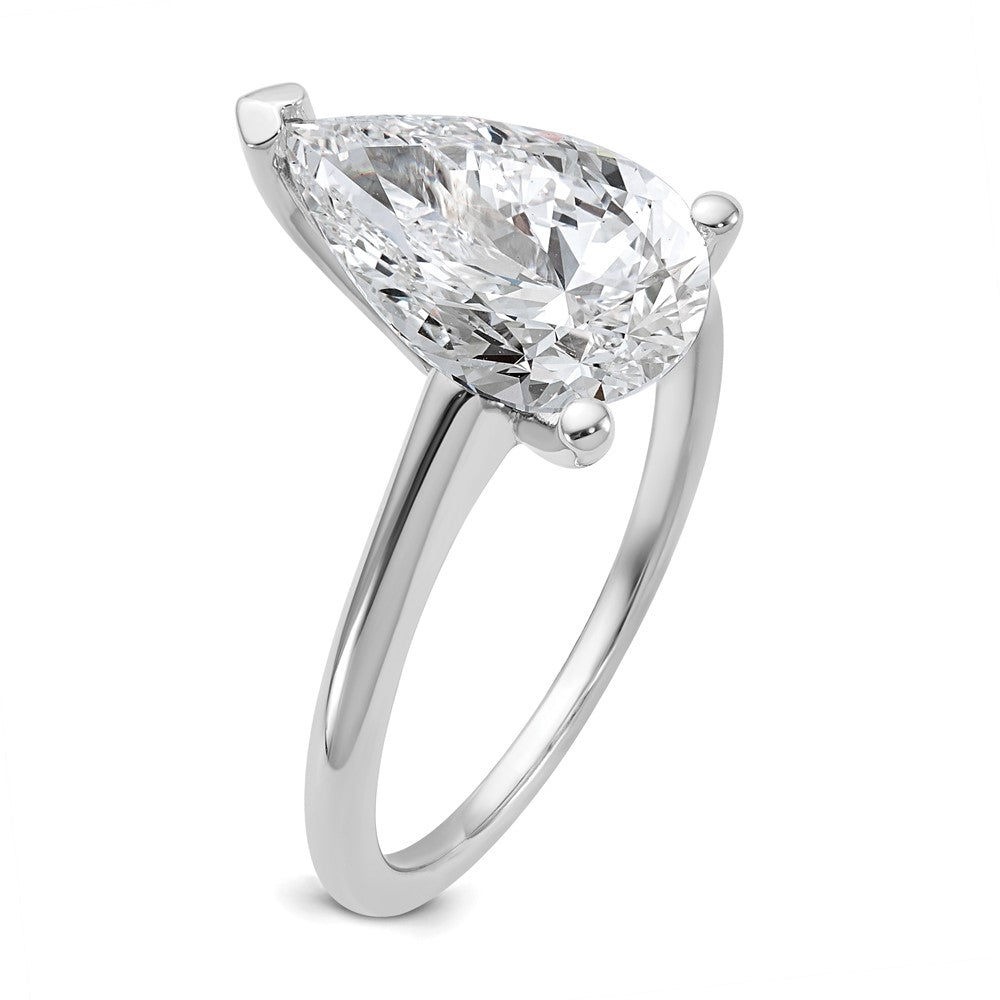 14k White Gold 3 carat Lab Grown Diamond VS+ F+ Pear Solitaire Complete Engagement Ring