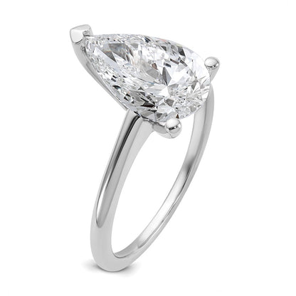 14k White Gold 3 carat Lab Grown Diamond VS+ F+ Pear Solitaire Complete Engagement Ring