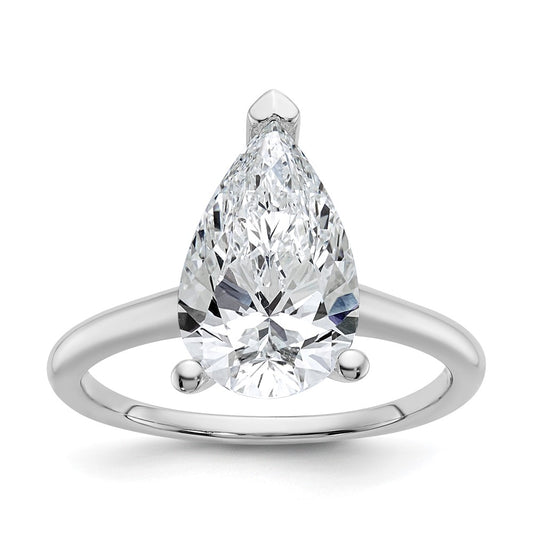 14k White Gold 3 carat Lab Grown Diamond VS+ F+ Pear Solitaire Complete Engagement Ring