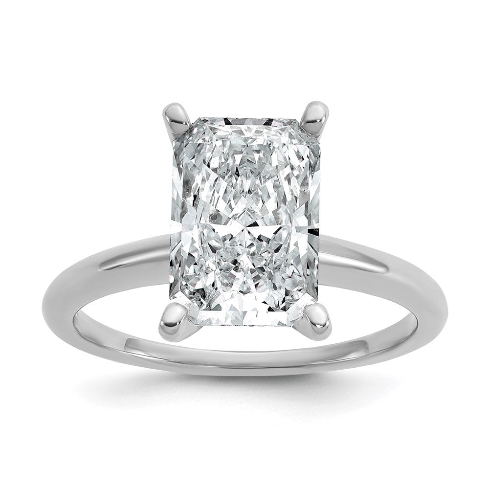 14k White Gold 3 carat Lab Grown Diamond VS+ F+ Radiant Solitaire Complete Engagement Ring