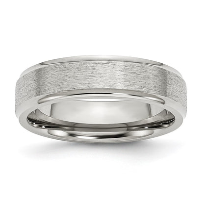 Chisel Stainless Steel Polished with Satin Center 6mm Ridged Edge Band