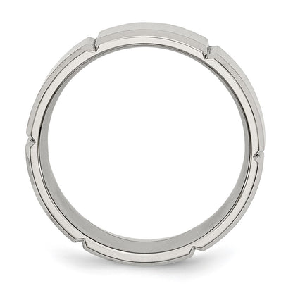 Chisel Stainless Steel Brushed and Polished Grooved 8mm Beveled Edge Band