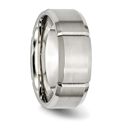 Chisel Stainless Steel Brushed and Polished Grooved 8mm Beveled Edge Band