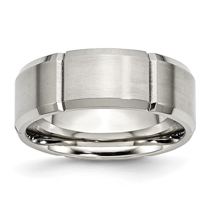 Chisel Stainless Steel Brushed and Polished Grooved 8mm Beveled Edge Band