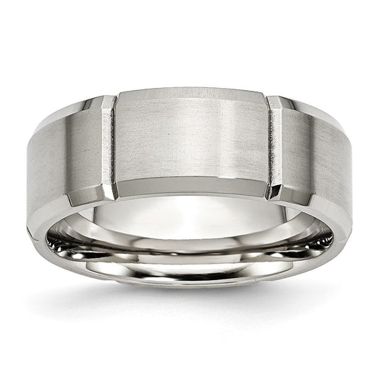 Chisel Stainless Steel Brushed and Polished Grooved 8mm Beveled Edge Band