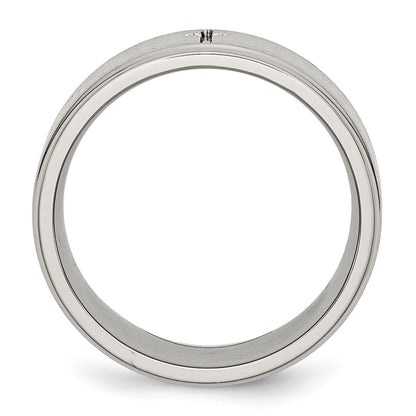 Chisel Stainless Steel Brushed and Polished Cross 8mm Ridged Edge Band