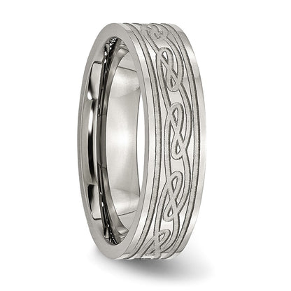 Chisel Stainless Steel Brushed Celtic Laser Etched 6mm Flat Band