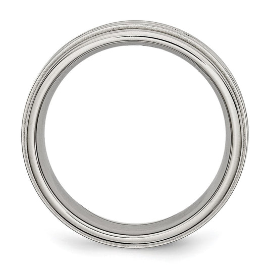 Chisel Stainless Steel Brushed and Polished Criss-cross Design 7mm Ridged Edge Band