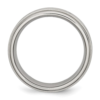 Chisel Stainless Steel Brushed and Polished Criss-cross Design 7mm Ridged Edge Band