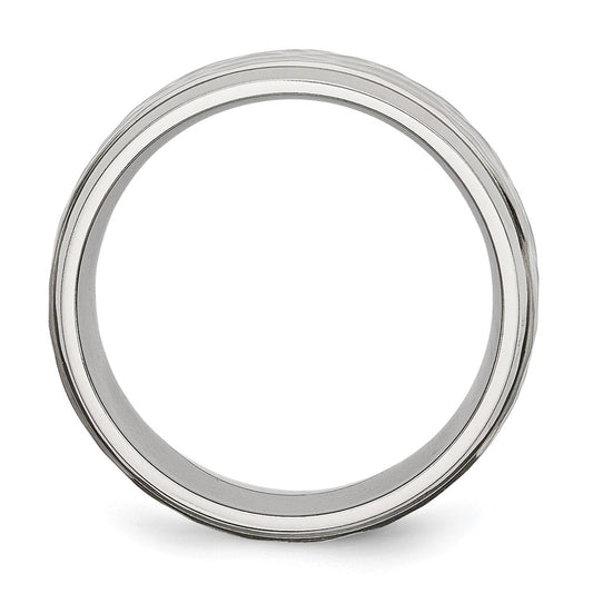 Chisel Stainless Steel Brushed Polished and Hammered 8mm Beveled Edge Band