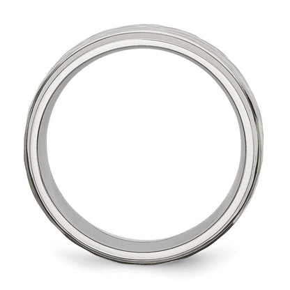 Chisel Stainless Steel Brushed Polished and Hammered 8mm Beveled Edge Band