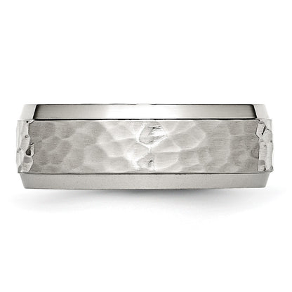 Chisel Stainless Steel Brushed Polished and Hammered 8mm Beveled Edge Band