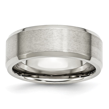 Chisel Stainless Steel Polished with Brushed Center 8mm Flat Beveled Edge Band