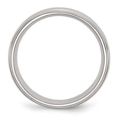 Chisel Stainless Steel Sterling Silver Inlay Brushed and Polished 8mm Ridged Edge Band