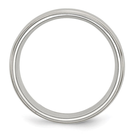 Chisel Stainless Steel Sterling Silver Inlay Brushed and Polished 8mm Ridged Edge Band